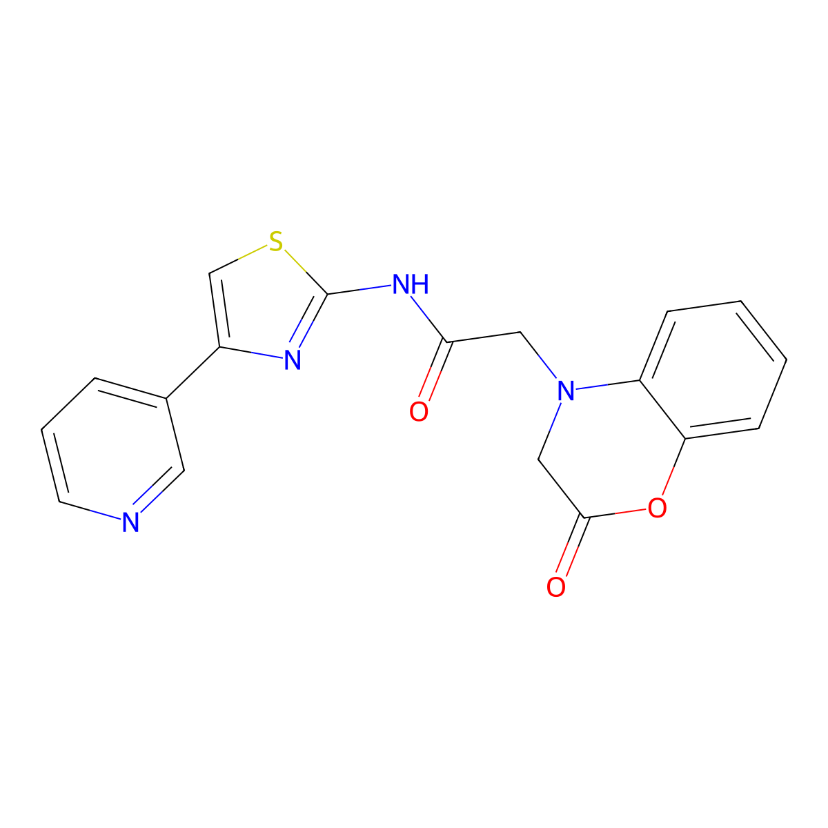 2-(2-oxo-2H-benzo[b][1,4]oxazin-4(3H)-yl)-N-(4-(pyridin-3-yl)thiazol-2-yl)acetamide molecular structure, CAS 1324093-16-4