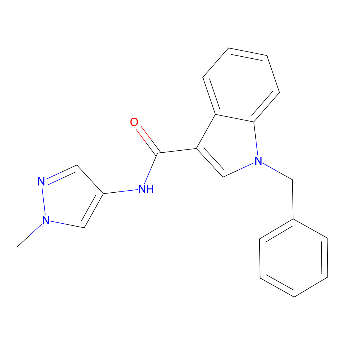 1-benzyl-N-(1-methyl-1H-pyrazol-4-yl)-1H-indole-3-carboxamide molecular structure, CAS 1324093-30-2