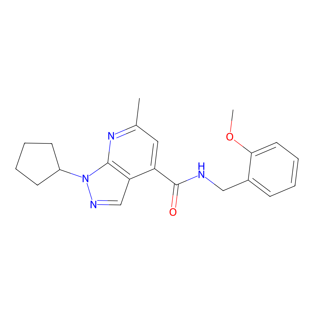 1-cyclopentyl-N-(2-methoxybenzyl)-6-methyl-1H-pyrazolo[3,4-b]pyridine-4-carboxamide molecular structure, CAS 1324093-39-1