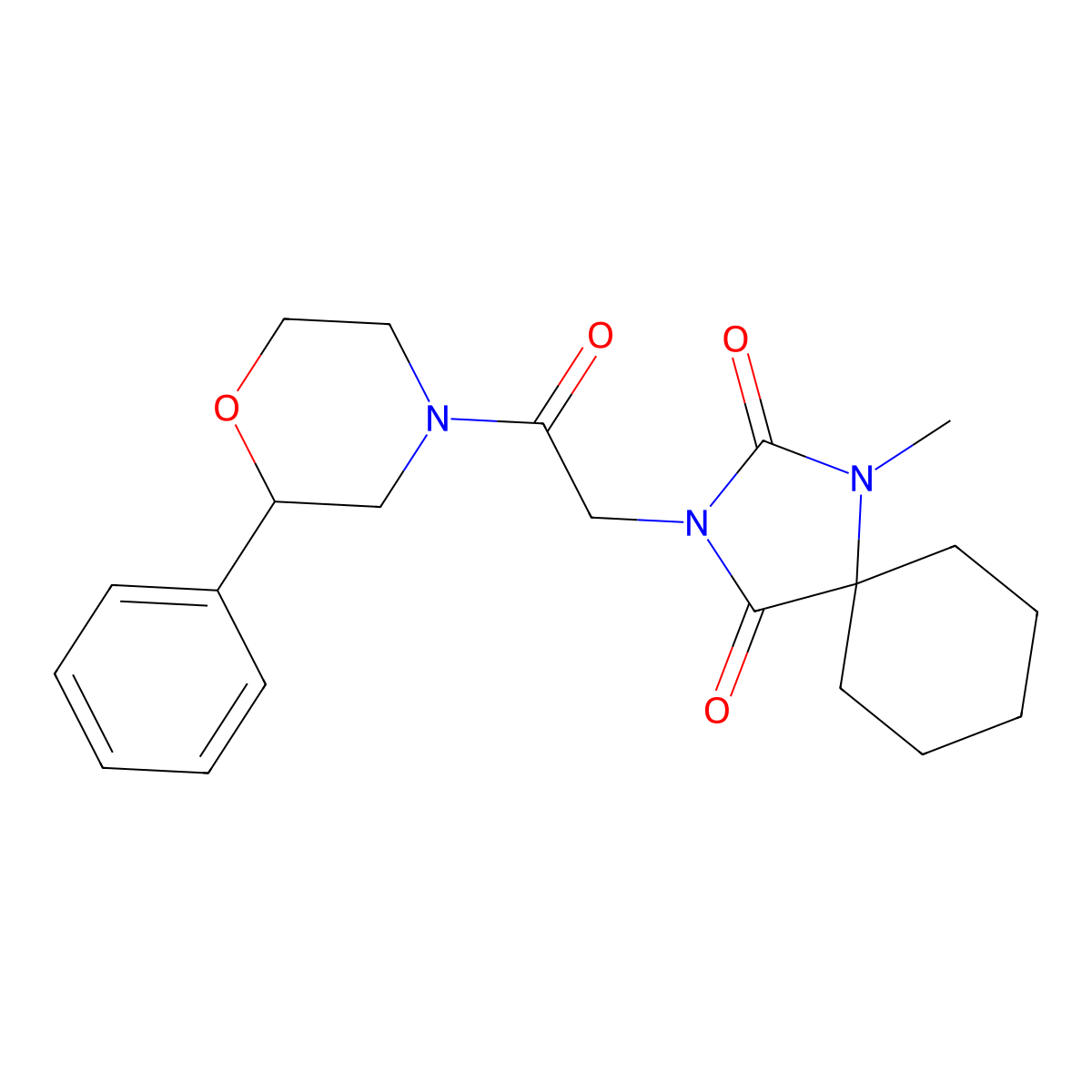 1-Methyl-3-[2-oxo-2-(2-phenylmorpholin-4-yl)ethyl]-1,3-diazaspiro[4.5]decane-2,4-dione molecular structure, CAS 1324093-82-4