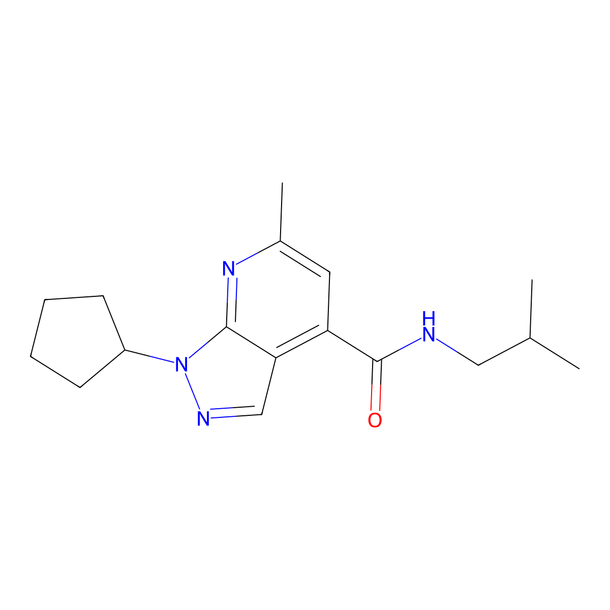 1-cyclopentyl-6-methyl-N-(2-methylpropyl)-1H-pyrazolo[3,4-b]pyridine-4-carboxamide molecular structure, CAS 1324094-05-4