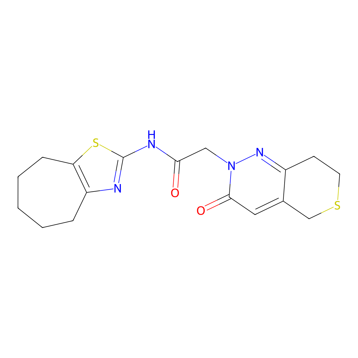 2-(3-oxo-3,5,7,8-tetrahydro-2H-thiopyrano[4,3-c]pyridazin-2-yl)-N-(5,6,7,8-tetrahydro-4H-cyclohepta[d]thiazol-2-yl)acetamide molecular structure, CAS 1324094-06-5