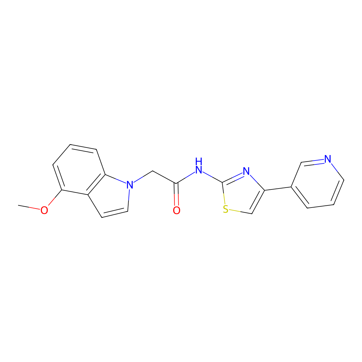 2-(4-methoxy-1H-indol-1-yl)-N-(4-(pyridin-3-yl)thiazol-2-yl)acetamide molecular structure, CAS 1324094-18-9