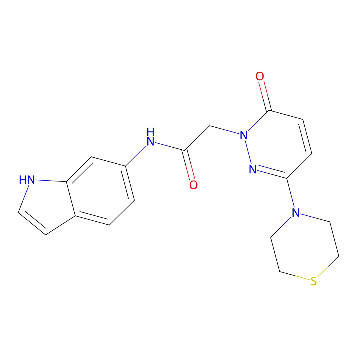 N-(1H-indol-6-yl)-2-[6-oxo-3-(thiomorpholin-4-yl)pyridazin-1(6H)-yl]acetamide molecular structure, CAS 1324094-31-6
