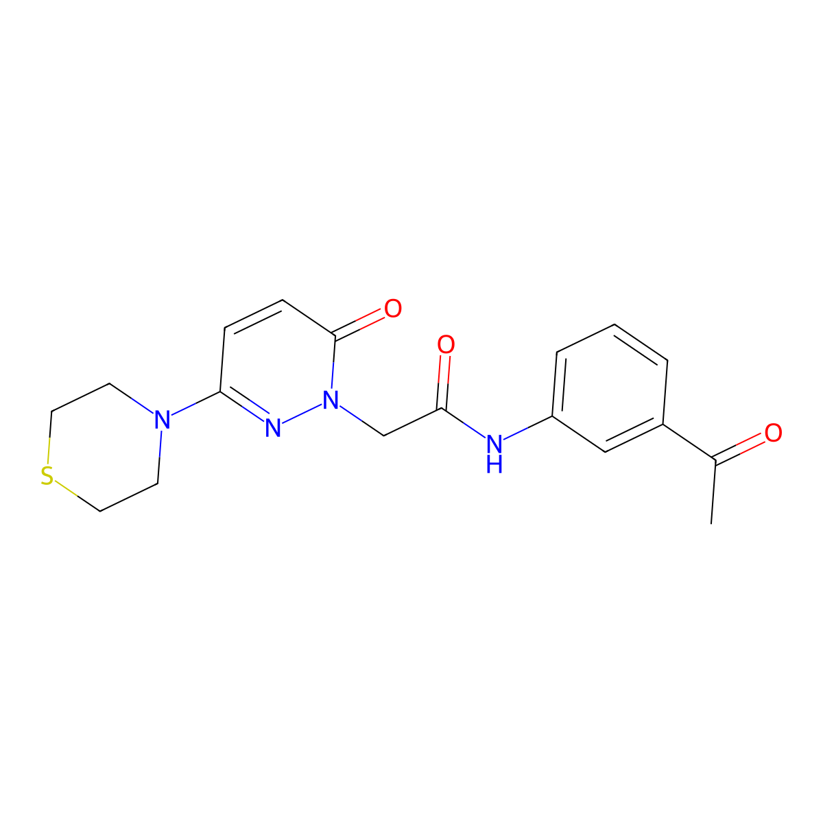 N-(3-acetylphenyl)-2-[6-oxo-3-(thiomorpholin-4-yl)pyridazin-1(6H)-yl]acetamide molecular structure, CAS 1324094-50-9