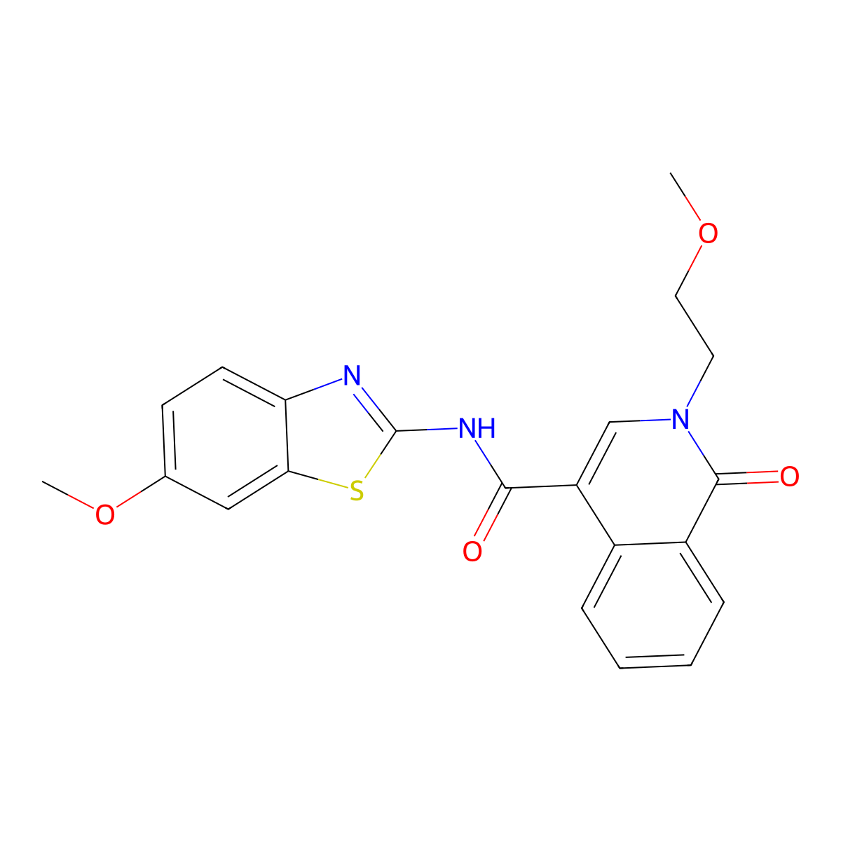 N-(6-methoxy-1,3-benzothiazol-2-yl)-2-(2-methoxyethyl)-1-oxo-1,2-dihydroisoquinoline-4-carboxamide molecular structure, CAS 1324095-01-3