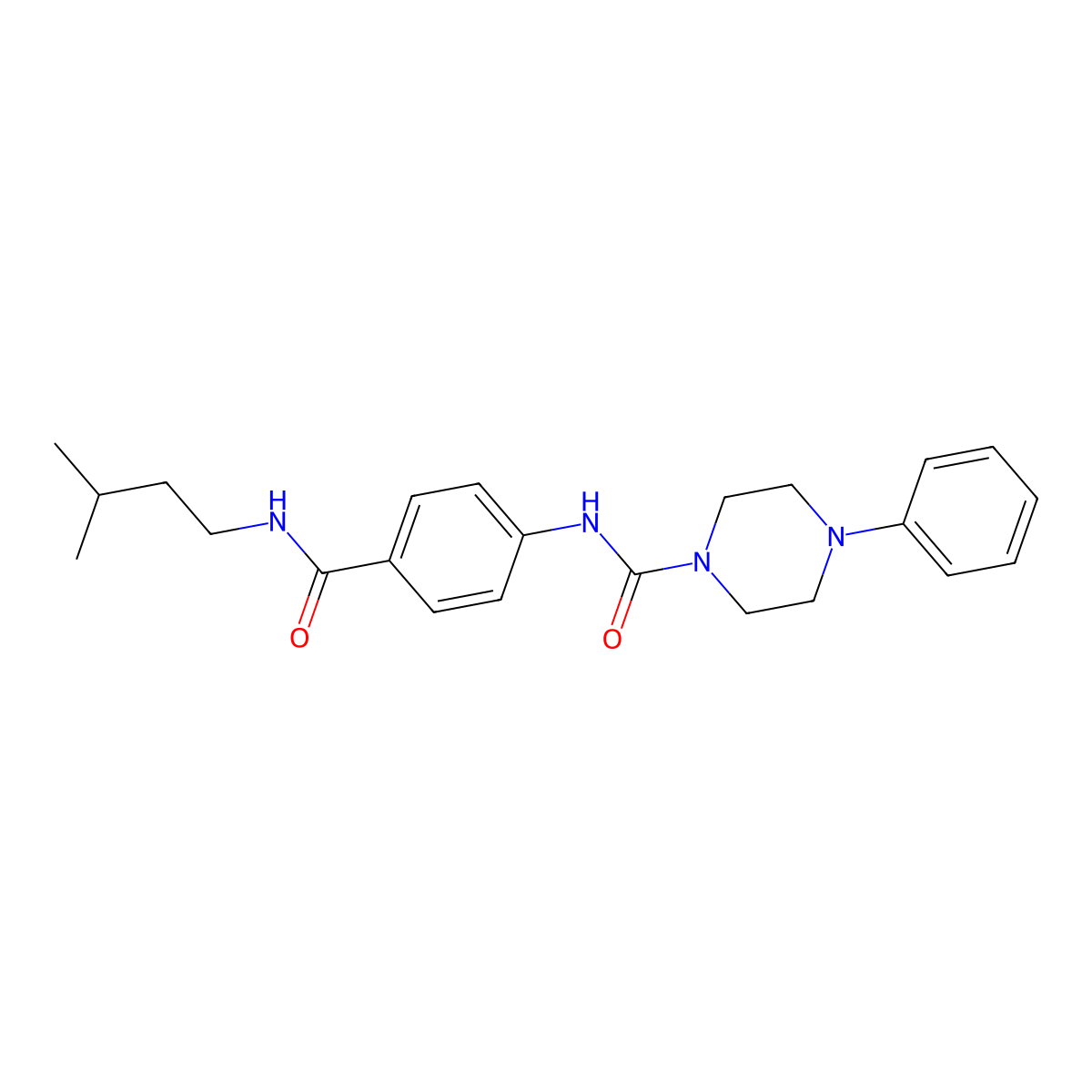 N-{4-[(3-methylbutyl)carbamoyl]phenyl}-4-phenylpiperazine-1-carboxamide molecular structure, CAS 1324095-11-5