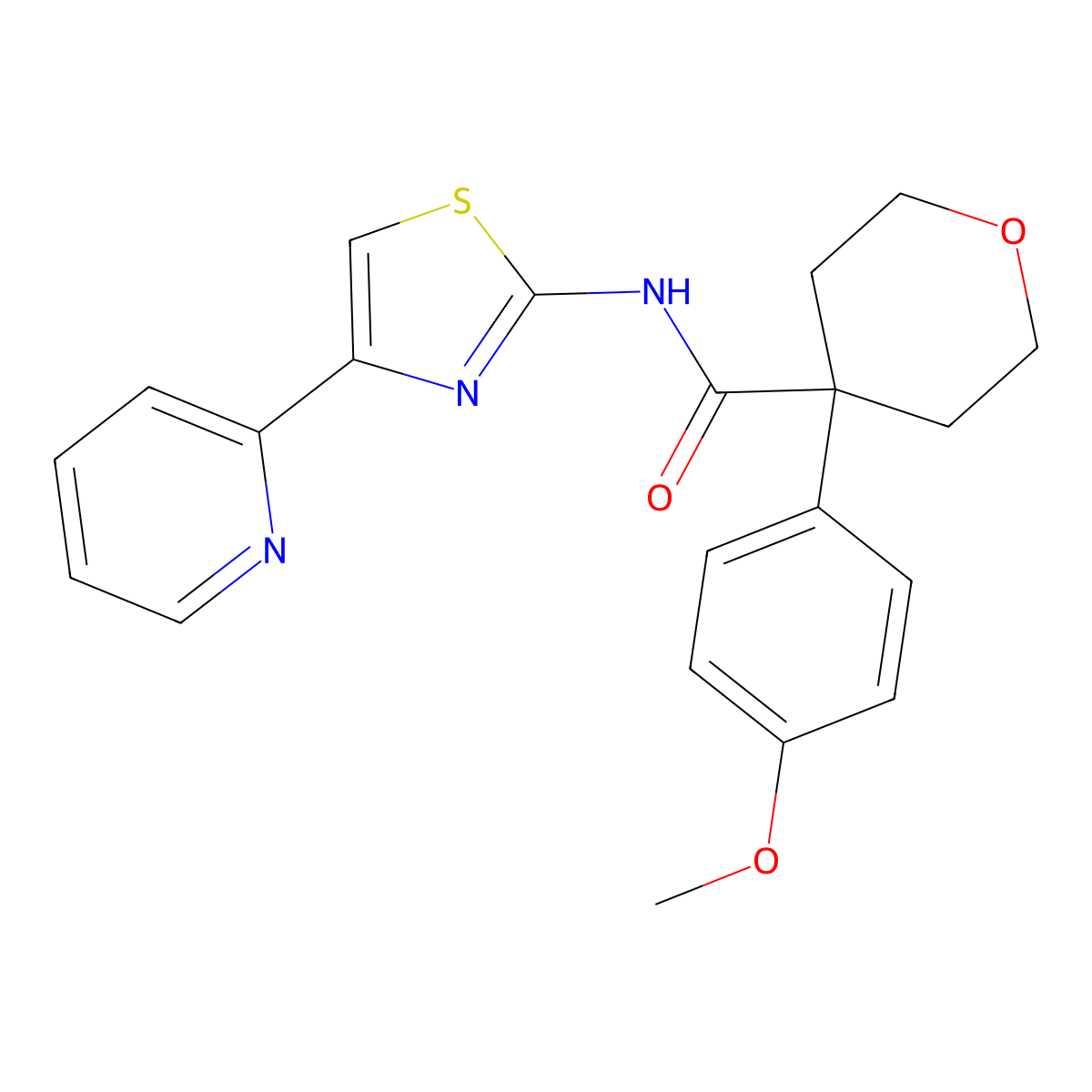 4-(4-methoxyphenyl)-N-(4-(pyridin-2-yl)thiazol-2-yl)tetrahydro-2H-pyran-4-carboxamide molecular structure, CAS 1324095-18-2