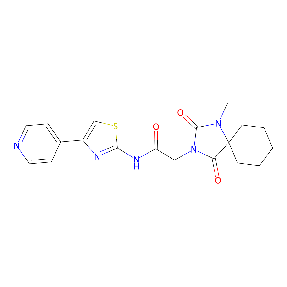 2-(1-methyl-2,4-dioxo-1,3-diazaspiro[4.5]dec-3-yl)-N-[4-(pyridin-4-yl)-1,3-thiazol-2-yl]acetamide molecular structure, CAS 1324095-28-4