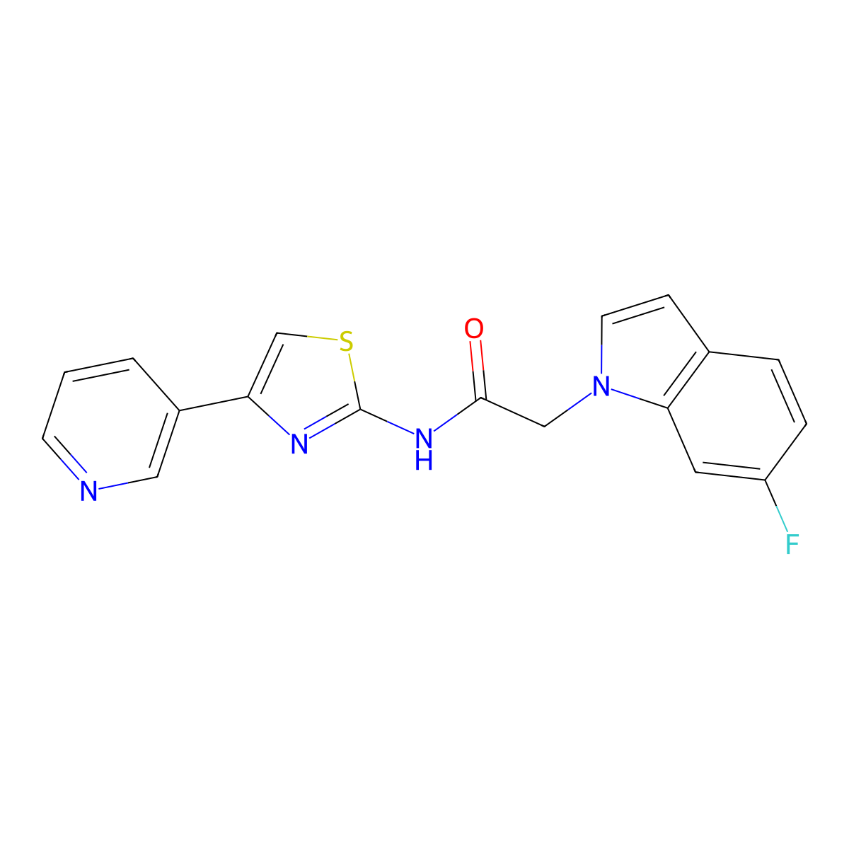2-(6-fluoro-1H-indol-1-yl)-N-(4-(pyridin-3-yl)thiazol-2-yl)acetamide molecular structure, CAS 1324095-30-8