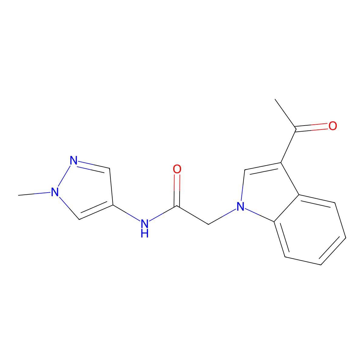2-(3-acetyl-1H-indol-1-yl)-N-(1-methyl-1H-pyrazol-4-yl)acetamide molecular structure, CAS 1324095-47-7
