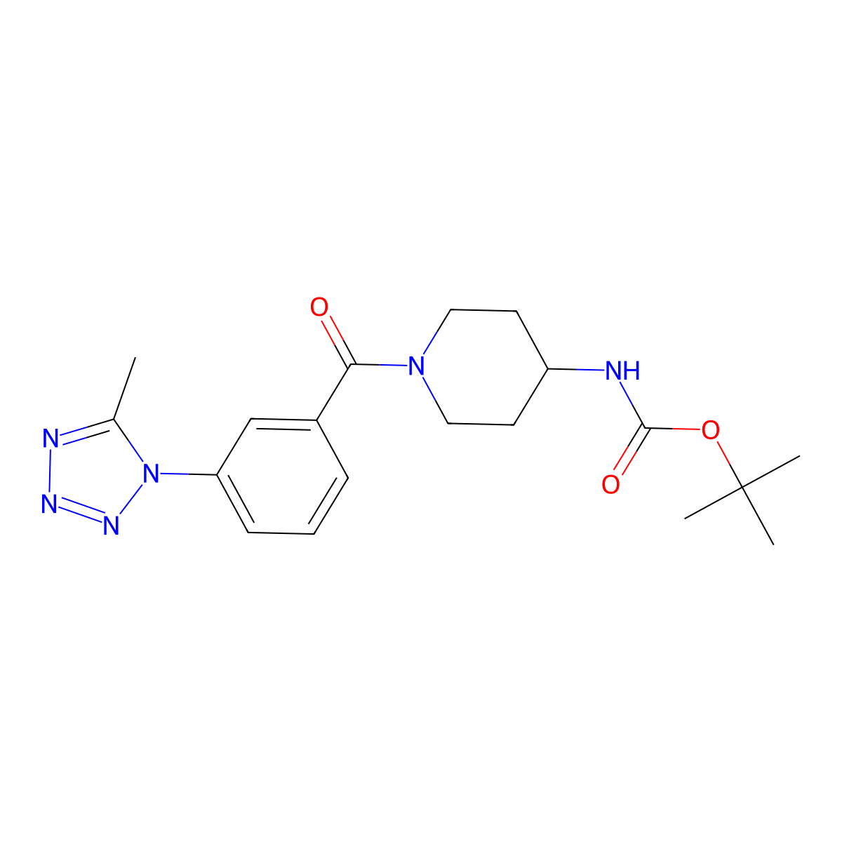 tert-butyl (1-{[3-(5-methyl-1H-tetrazol-1-yl)phenyl]carbonyl}piperidin-4-yl)carbamate molecular structure, CAS 1324095-49-9