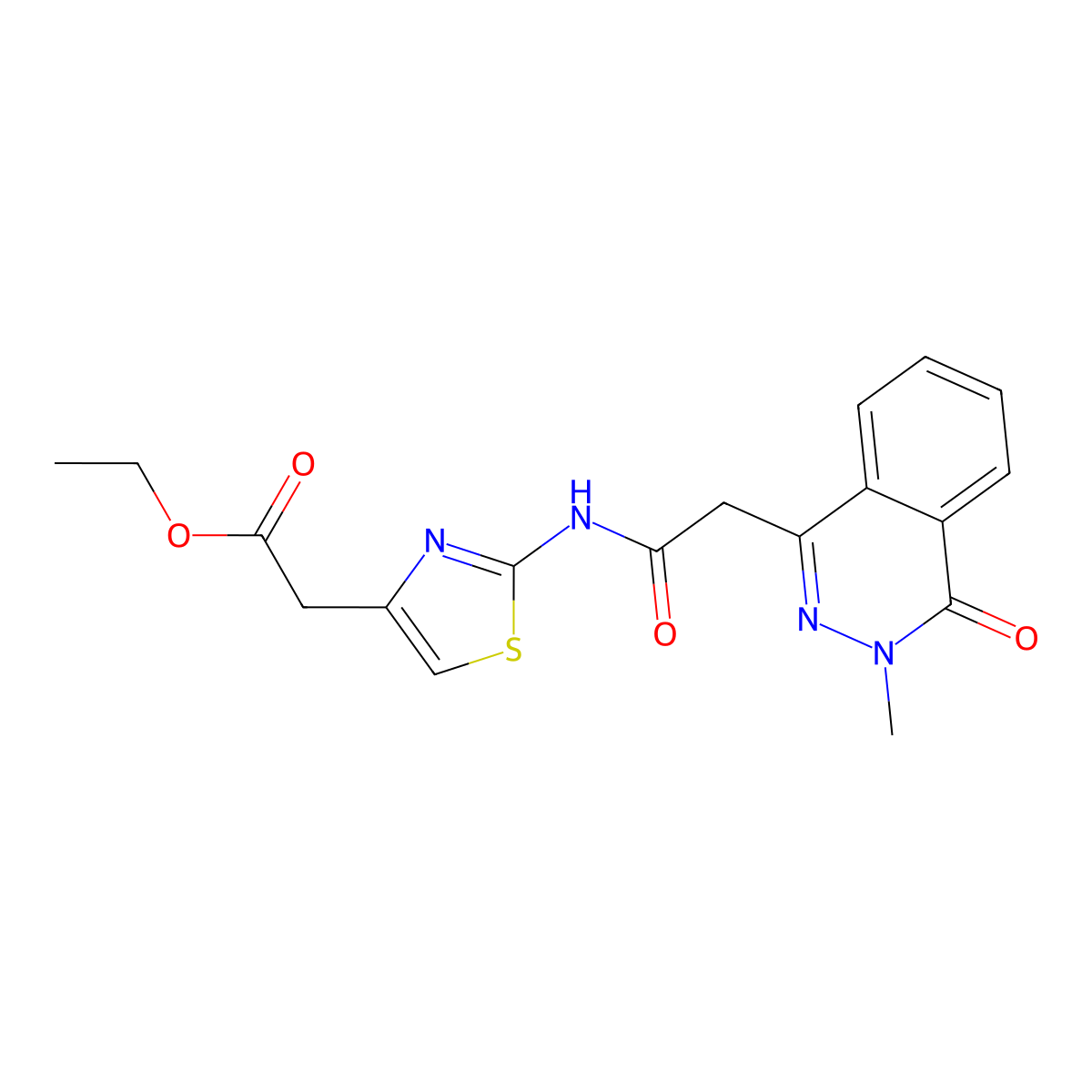 Ethyl (2-{[(3-methyl-4-oxo-3,4-dihydrophthalazin-1-yl)acetyl]amino}-1,3-thiazol-4-yl)acetate molecular structure, CAS 1324095-50-2