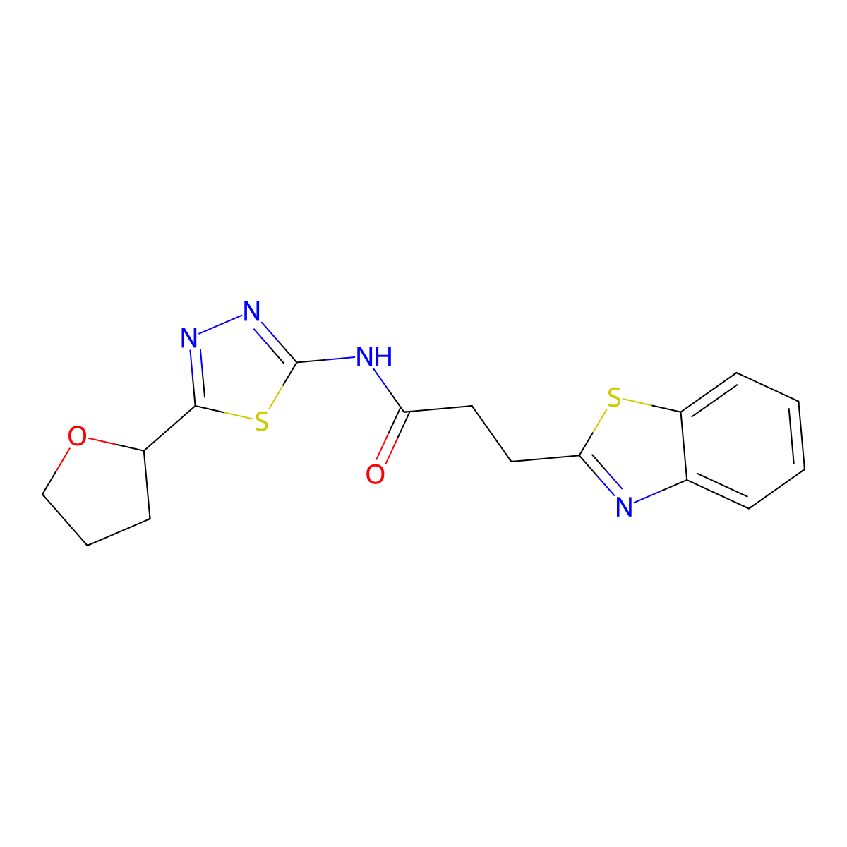 3-(benzo[d]thiazol-2-yl)-N-(5-(tetrahydrofuran-2-yl)-1,3,4-thiadiazol-2-yl)propanamide molecular structure, CAS 1324095-56-8