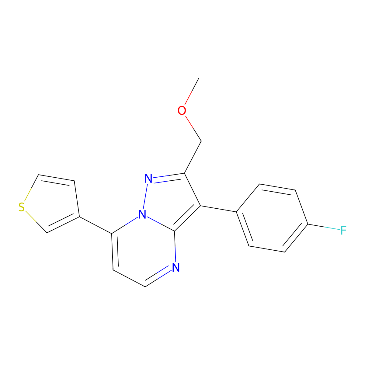 3-(4-Fluorophenyl)-2-(methoxymethyl)-7-(thiophen-3-yl)pyrazolo[1,5-a]pyrimidine molecular structure, CAS 1324095-76-2