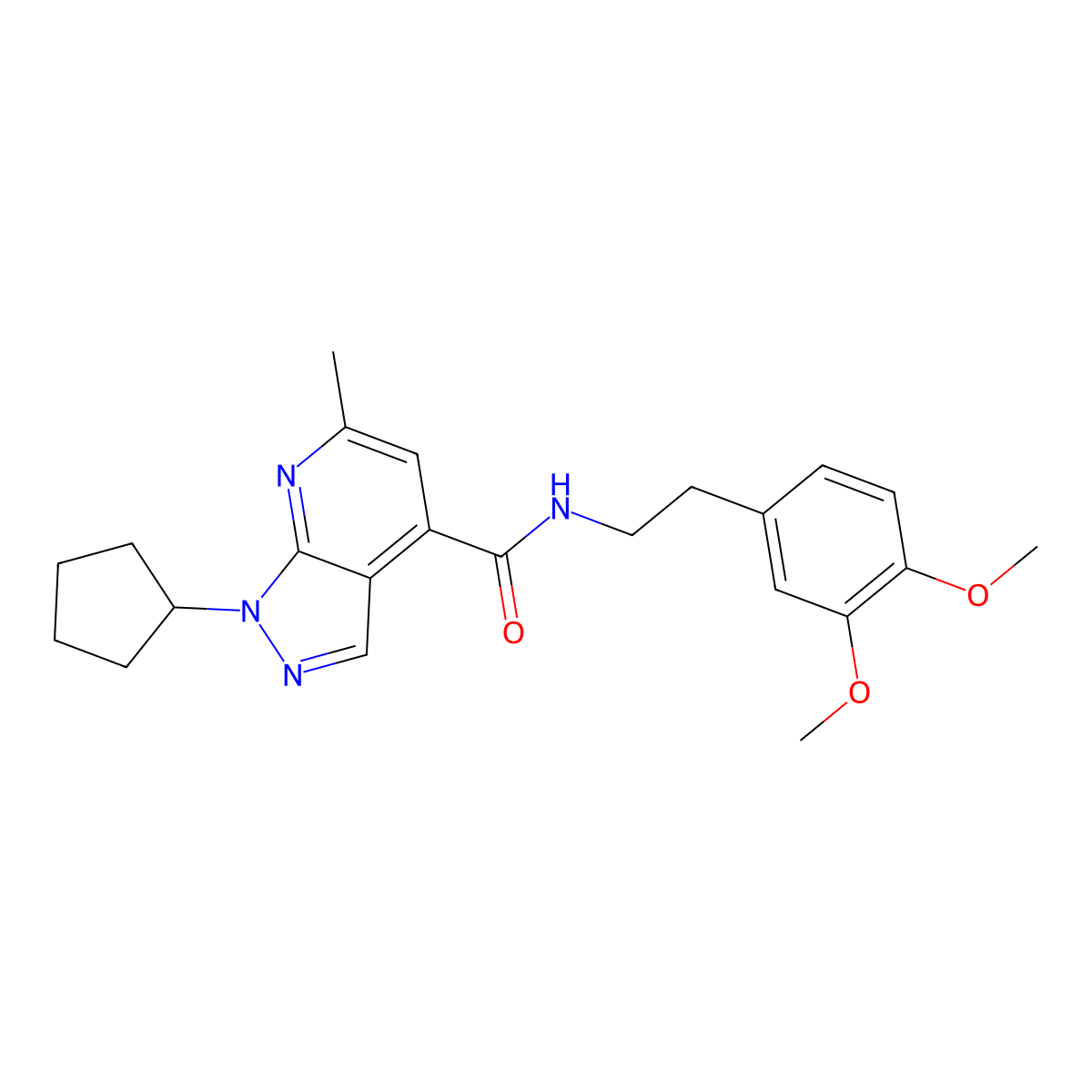 1-cyclopentyl-N-[2-(3,4-dimethoxyphenyl)ethyl]-6-methyl-1H-pyrazolo[3,4-b]pyridine-4-carboxamide molecular structure, CAS 1324095-83-1