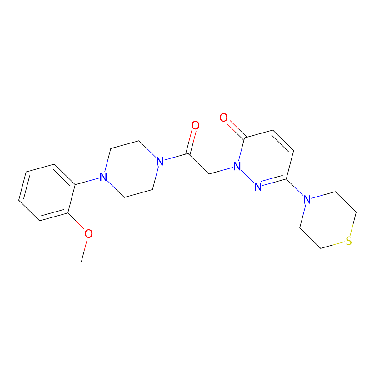 2-{2-[4-(2-methoxyphenyl)piperazin-1-yl]-2-oxoethyl}-6-(thiomorpholin-4-yl)pyridazin-3(2H)-one molecular structure, CAS 1324095-84-2