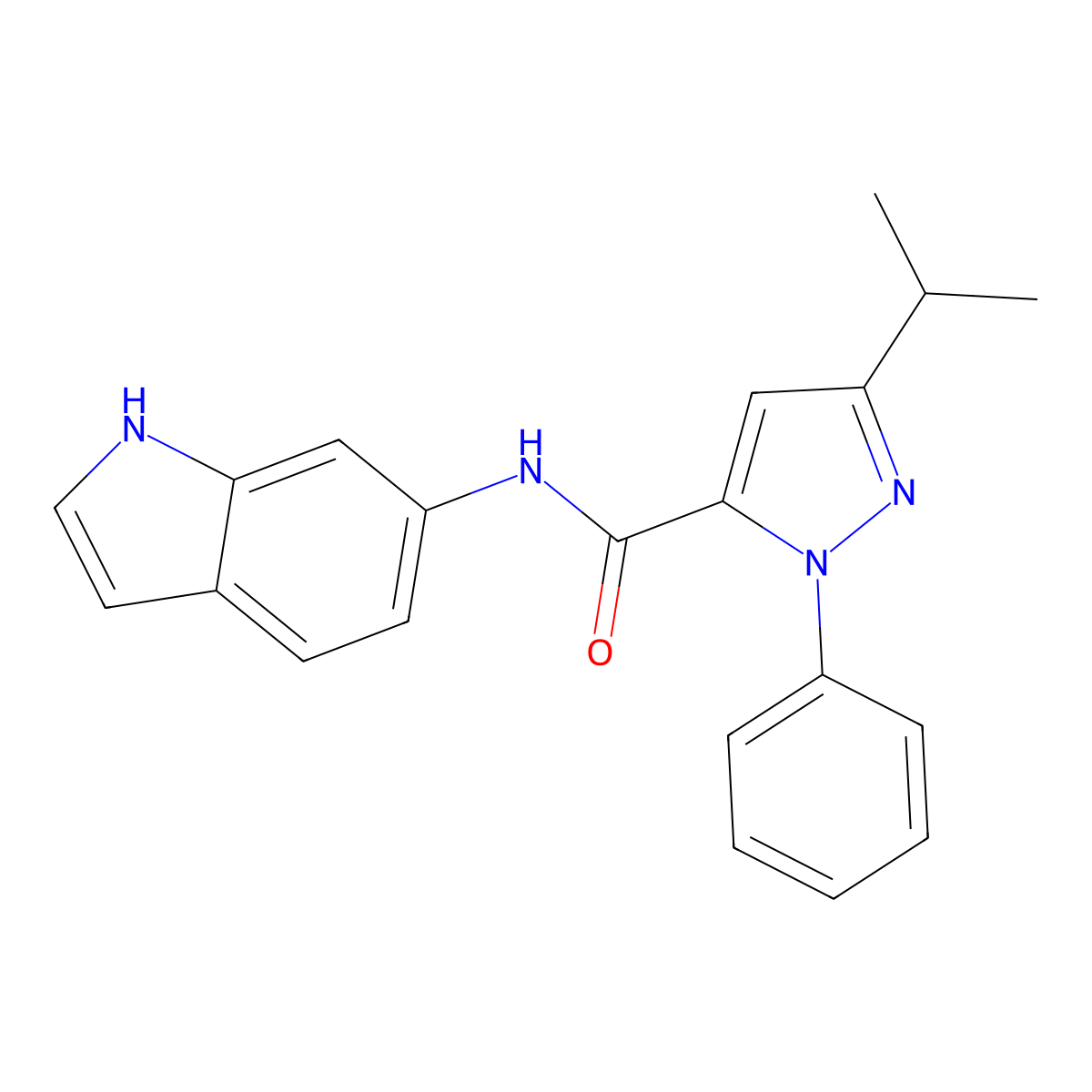 N-(1H-indol-6-yl)-1-phenyl-3-(propan-2-yl)-1H-pyrazole-5-carboxamide molecular structure, CAS 1324095-93-3