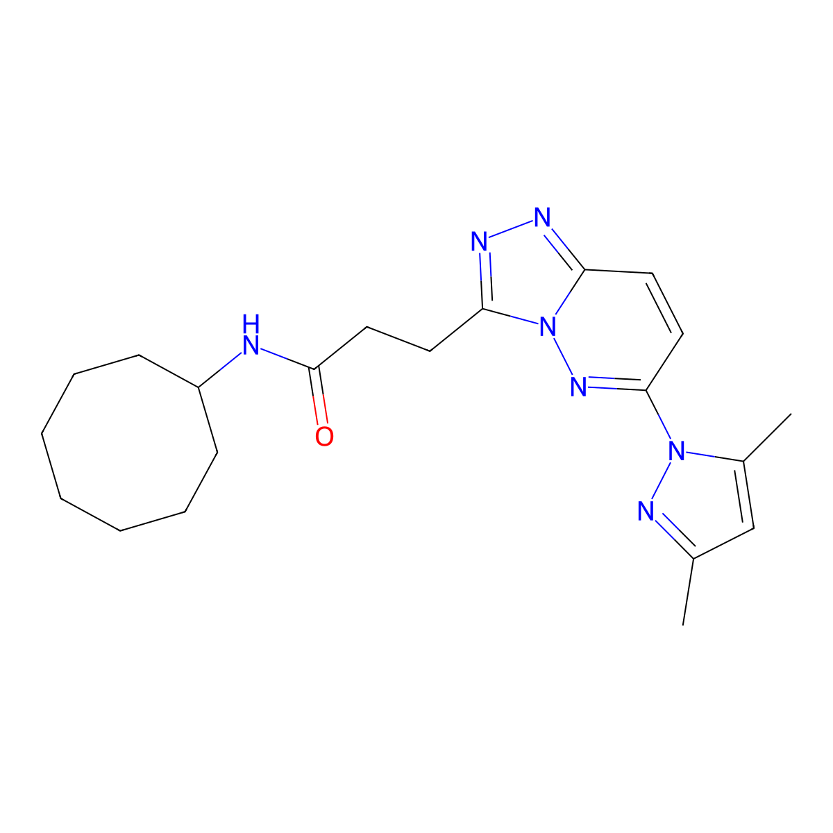 N-cyclooctyl-3-[6-(3,5-dimethyl-1H-pyrazol-1-yl)[1,2,4]triazolo[4,3-b]pyridazin-3-yl]propanamide molecular structure, CAS 1324095-96-6