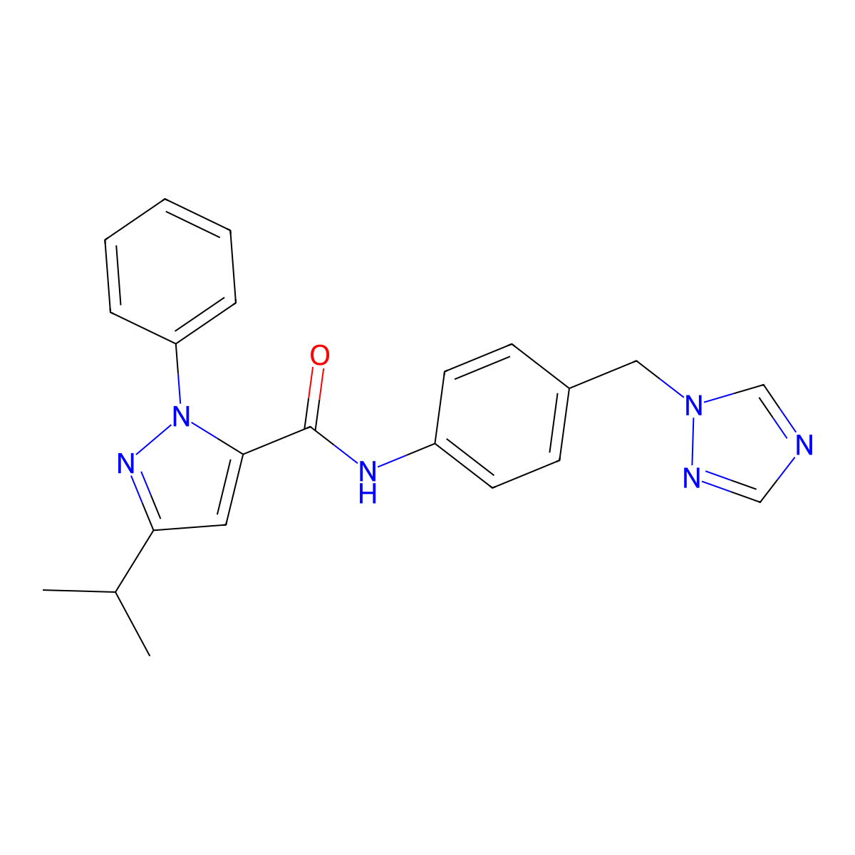 1-phenyl-3-(propan-2-yl)-N-[4-(1H-1,2,4-triazol-1-ylmethyl)phenyl]-1H-pyrazole-5-carboxamide molecular structure, CAS 1324096-52-7