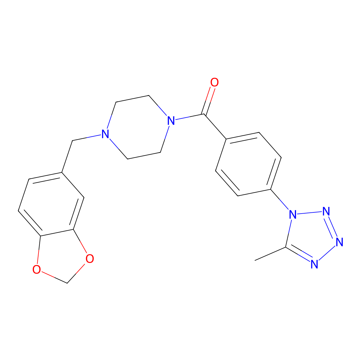 [4-(1,3-benzodioxol-5-ylmethyl)piperazin-1-yl][4-(5-methyl-1H-tetrazol-1-yl)phenyl]methanone molecular structure, CAS 1324096-66-3