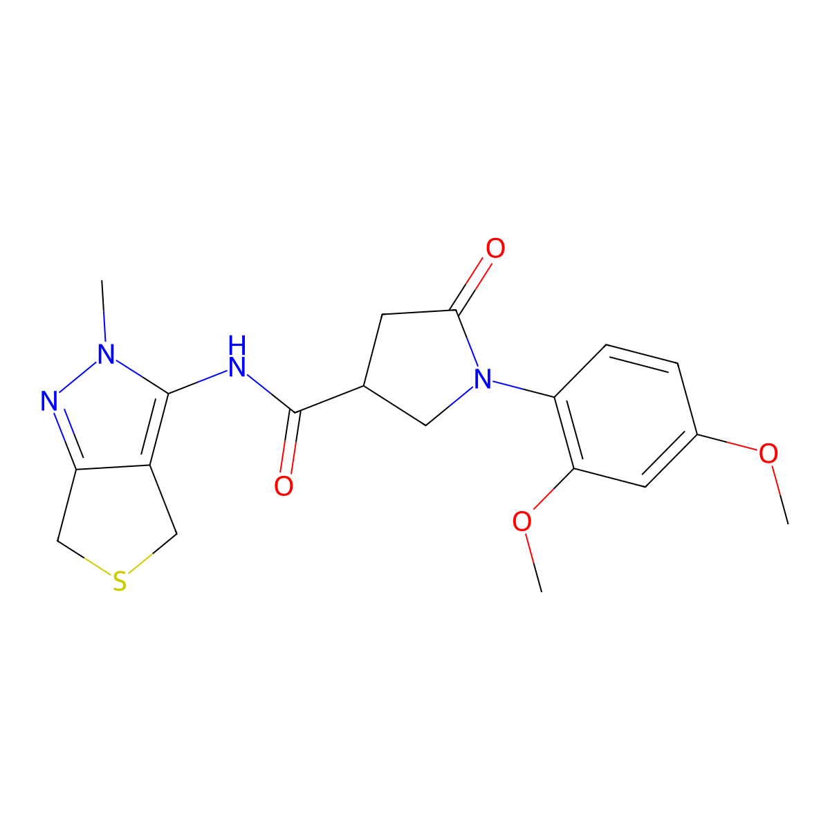 1-(2,4-dimethoxyphenyl)-N-(2-methyl-2,6-dihydro-4H-thieno[3,4-c]pyrazol-3-yl)-5-oxopyrrolidine-3-carboxamide molecular structure, CAS 1324096-89-0