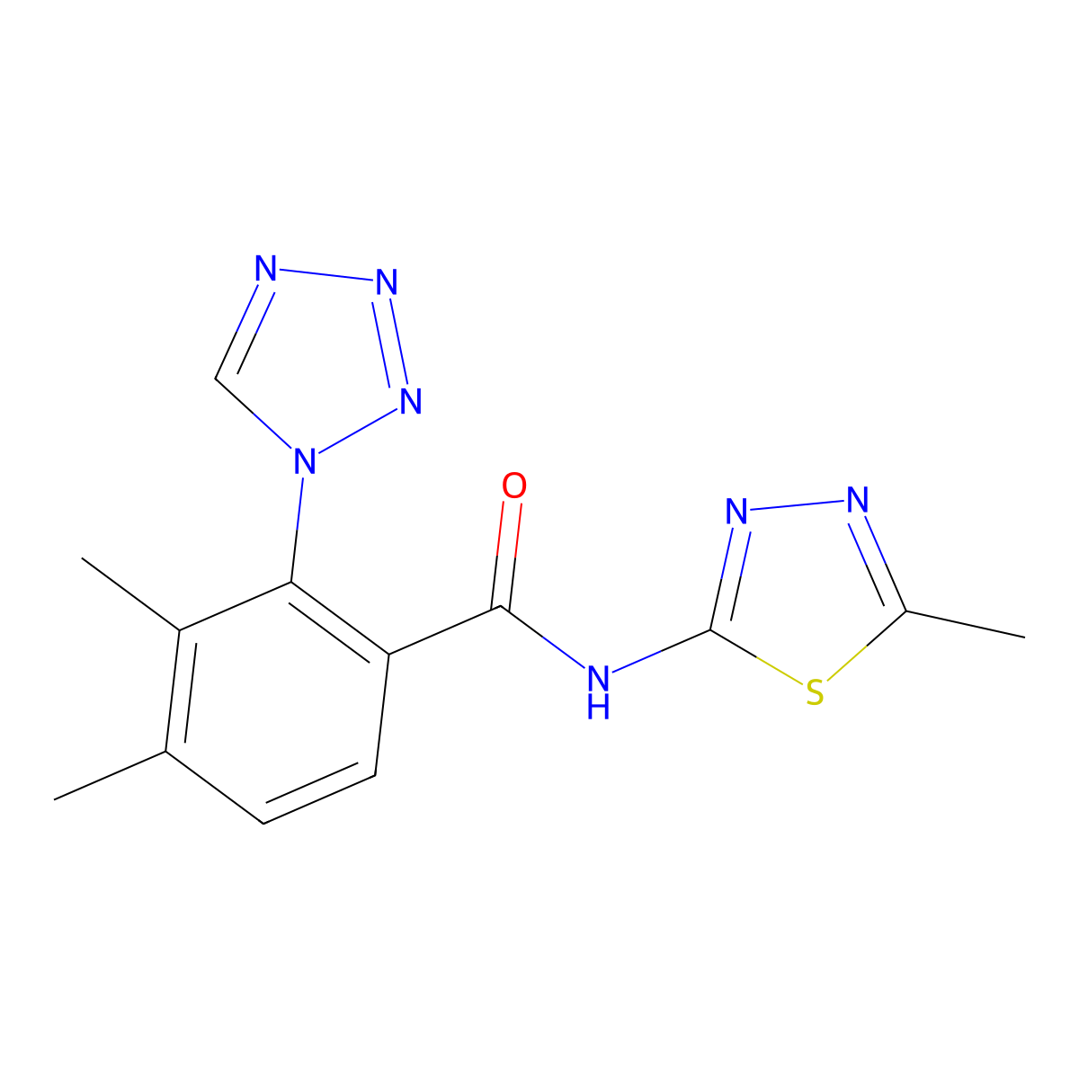 3,4-dimethyl-N-(5-methyl-1,3,4-thiadiazol-2-yl)-2-(1H-tetrazol-1-yl)benzamide molecular structure, CAS 1324097-03-1