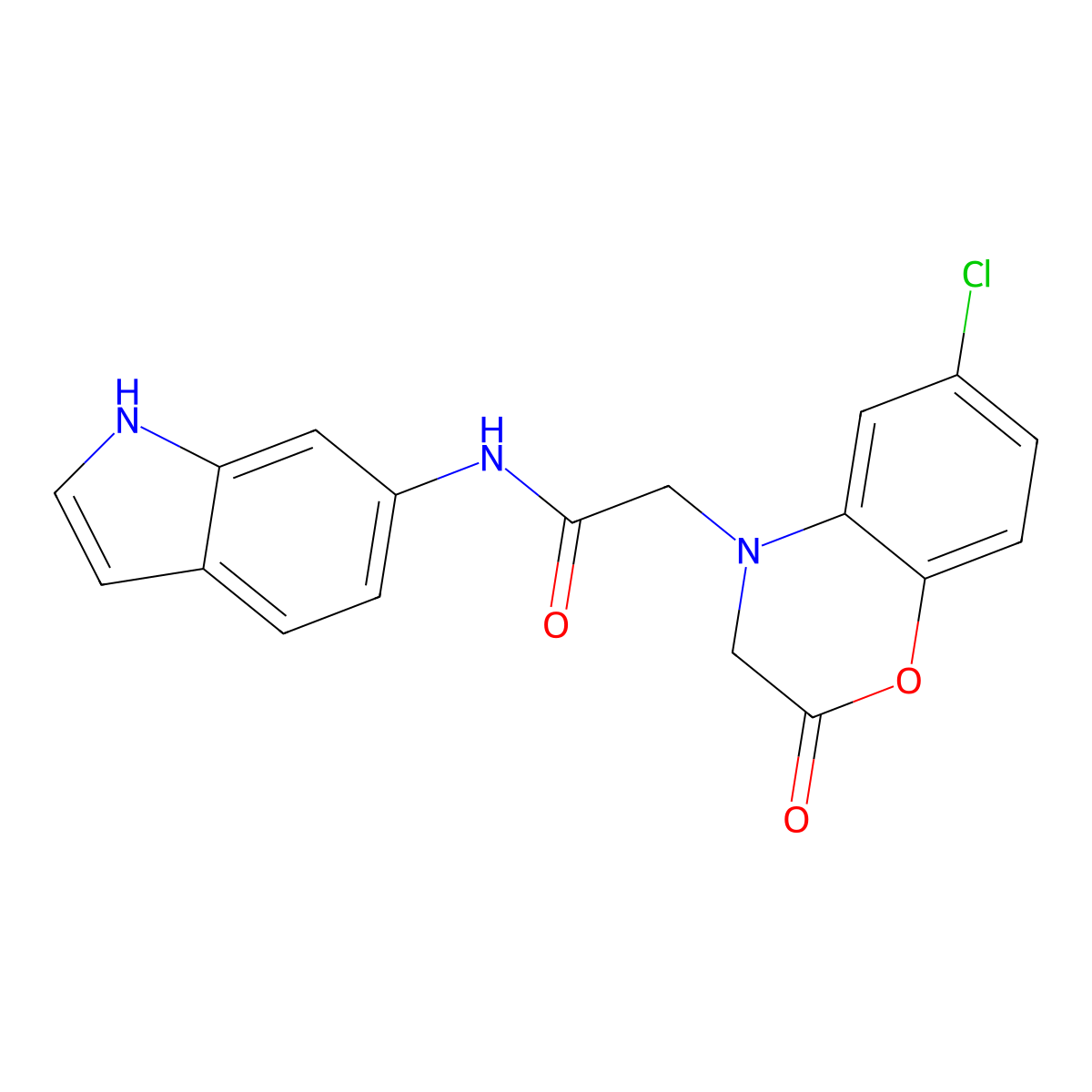 2-(6-chloro-2-oxo-2,3-dihydro-4H-1,4-benzoxazin-4-yl)-N-(1H-indol-6-yl)acetamide molecular structure, CAS 1324097-15-5
