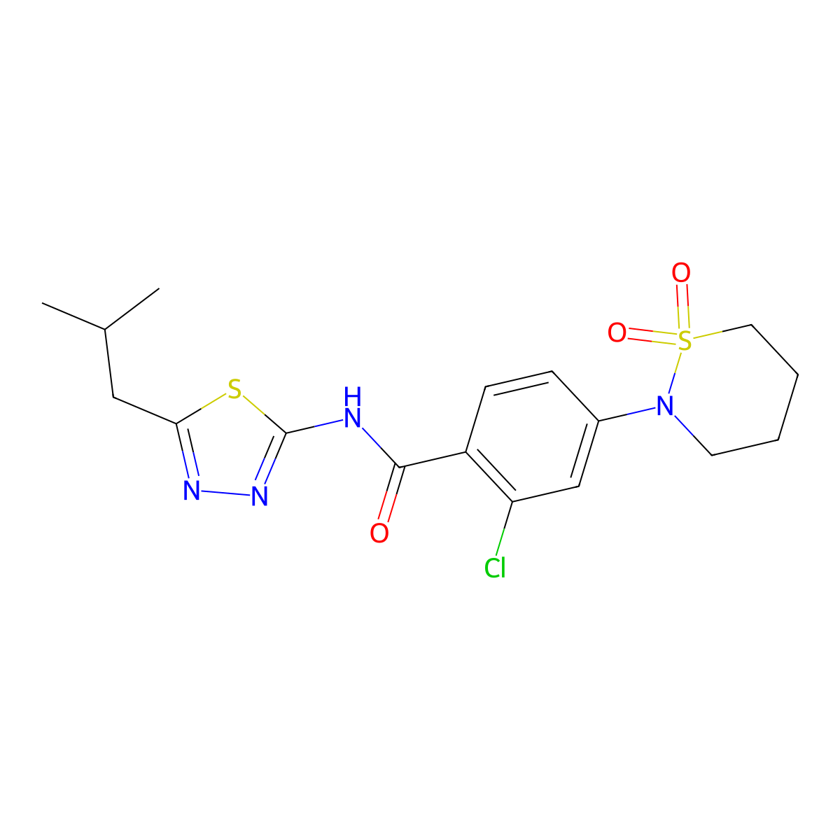 2-chloro-4-(1,1-dioxido-1,2-thiazinan-2-yl)-N-[(2Z)-5-(2-methylpropyl)-1,3,4-thiadiazol-2(3H)-ylidene]benzamide molecular structure, CAS 1324097-23-5