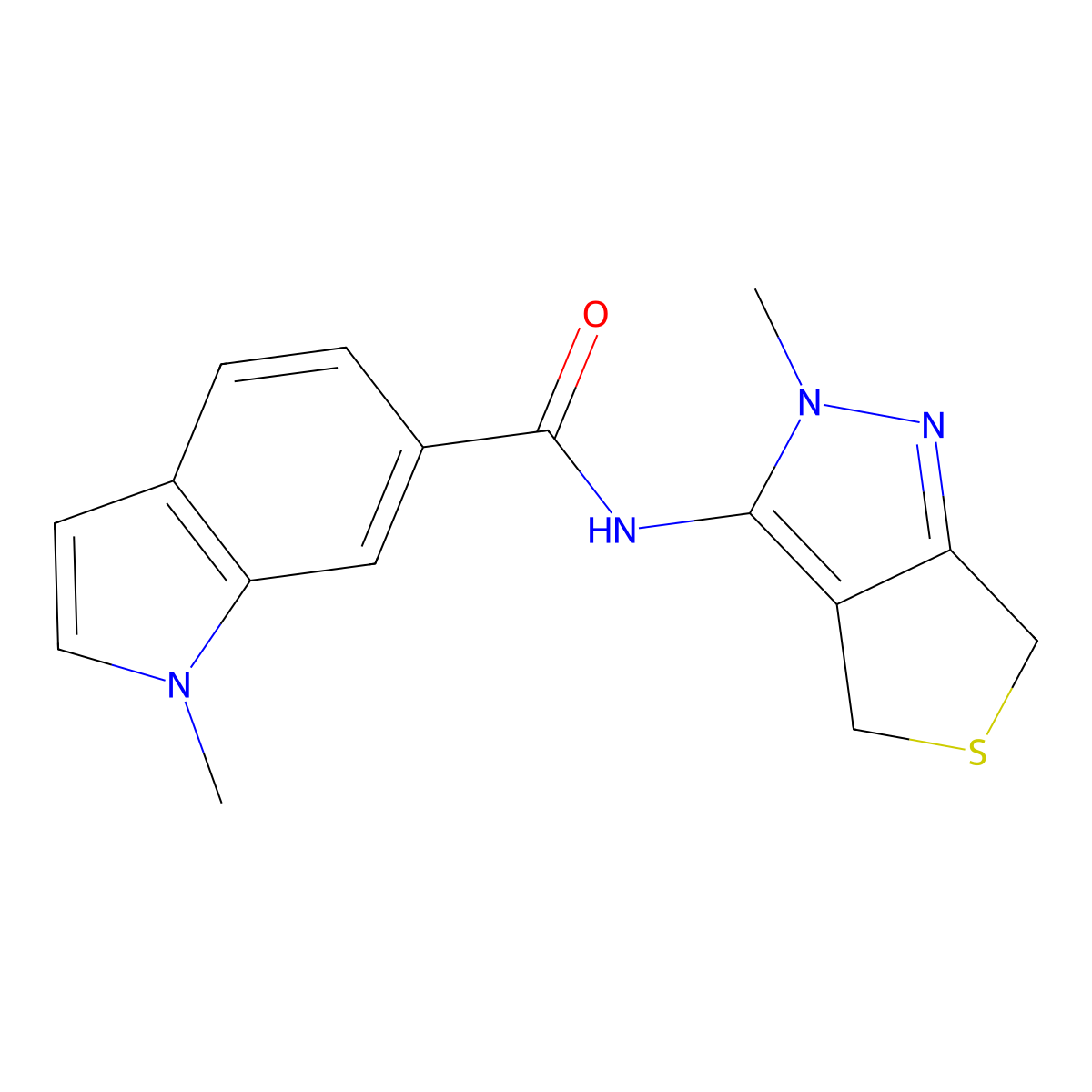 1-methyl-N-(2-methyl-2,6-dihydro-4H-thieno[3,4-c]pyrazol-3-yl)-1H-indole-6-carboxamide molecular structure, CAS 1324097-27-9