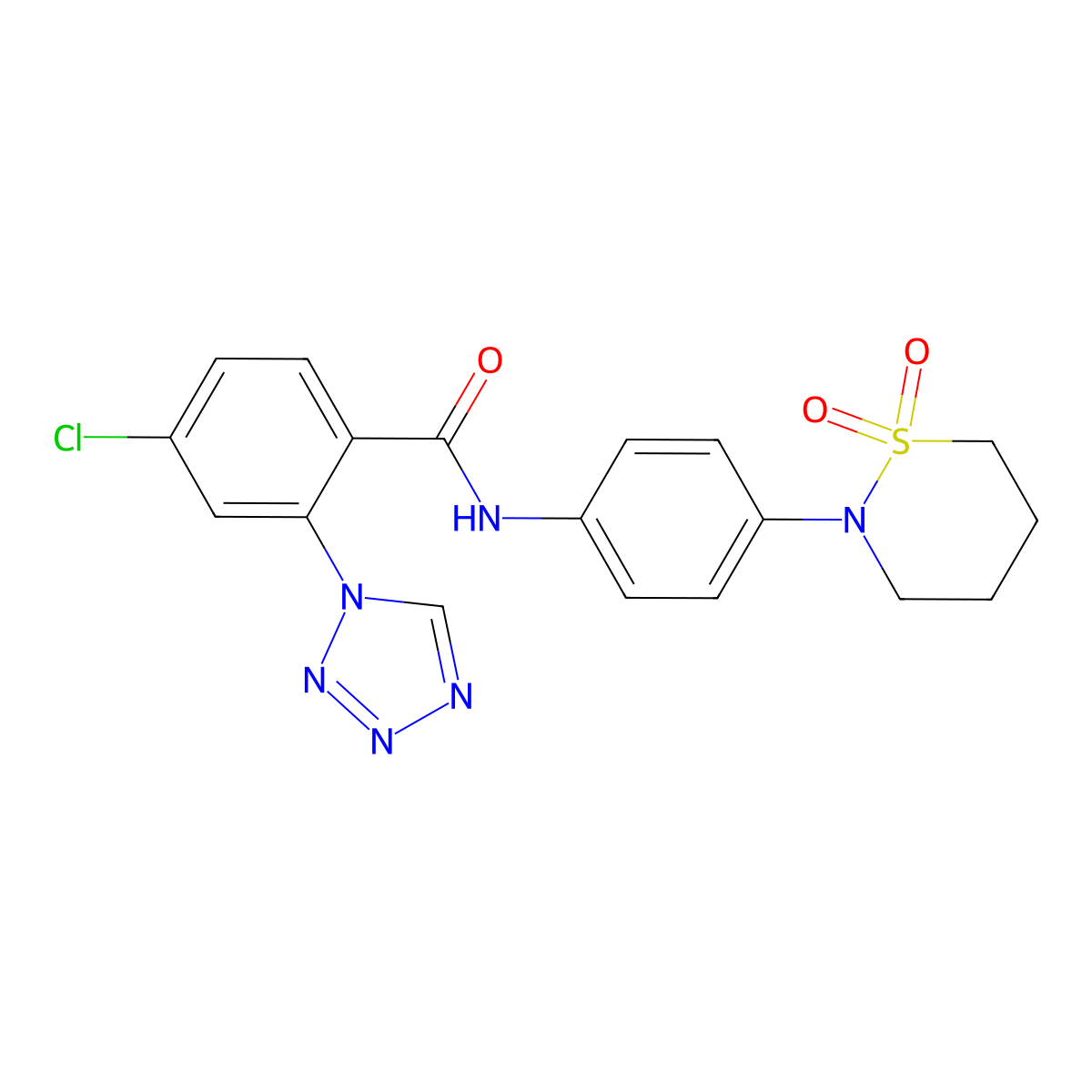 4-chloro-N-[4-(1,1-dioxido-1,2-thiazinan-2-yl)phenyl]-2-(1H-tetrazol-1-yl)benzamide molecular structure, CAS 1324097-41-7
