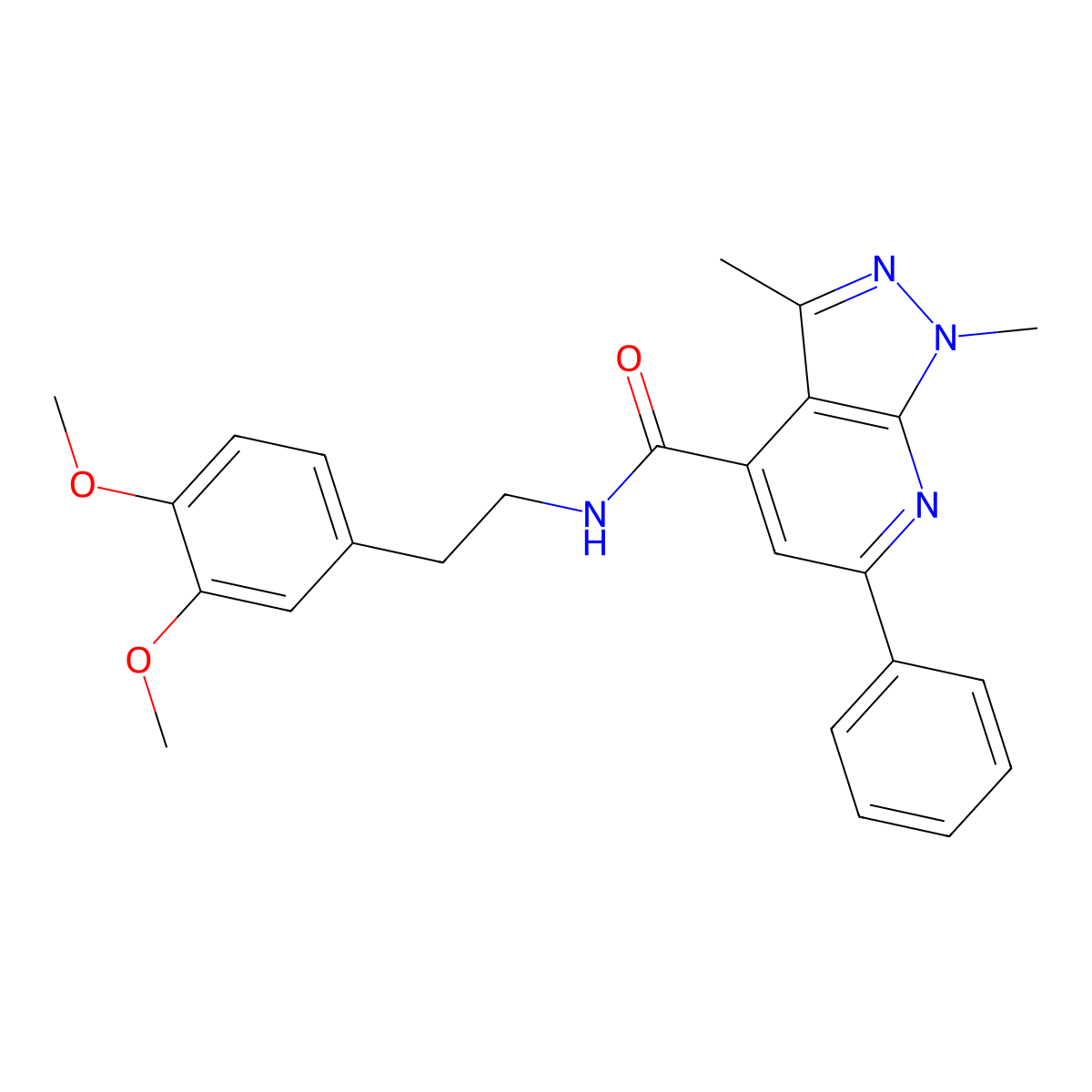 N-[2-(3,4-dimethoxyphenyl)ethyl]-1,3-dimethyl-6-phenyl-1H-pyrazolo[3,4-b]pyridine-4-carboxamide molecular structure, CAS 1324097-48-4