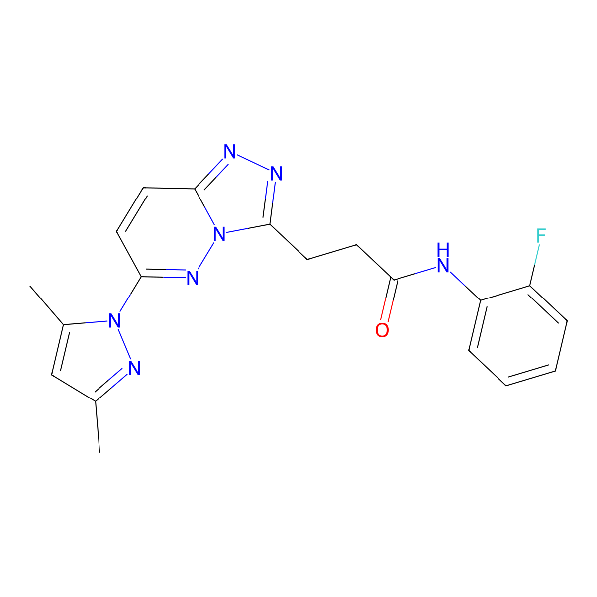 3-[6-(3,5-dimethyl-1H-pyrazol-1-yl)[1,2,4]triazolo[4,3-b]pyridazin-3-yl]-N-(2-fluorophenyl)propanamide molecular structure, CAS 1324097-65-5