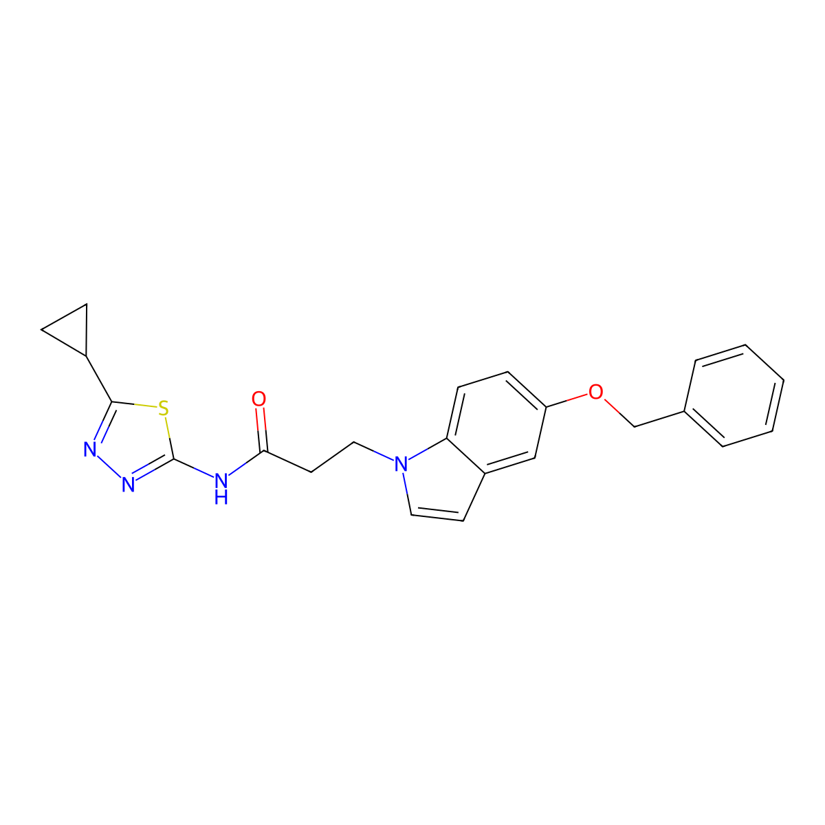 3-(5-(benzyloxy)-1H-indol-1-yl)-N-(5-cyclopropyl-1,3,4-thiadiazol-2-yl)propanamide molecular structure, CAS 1324097-72-4