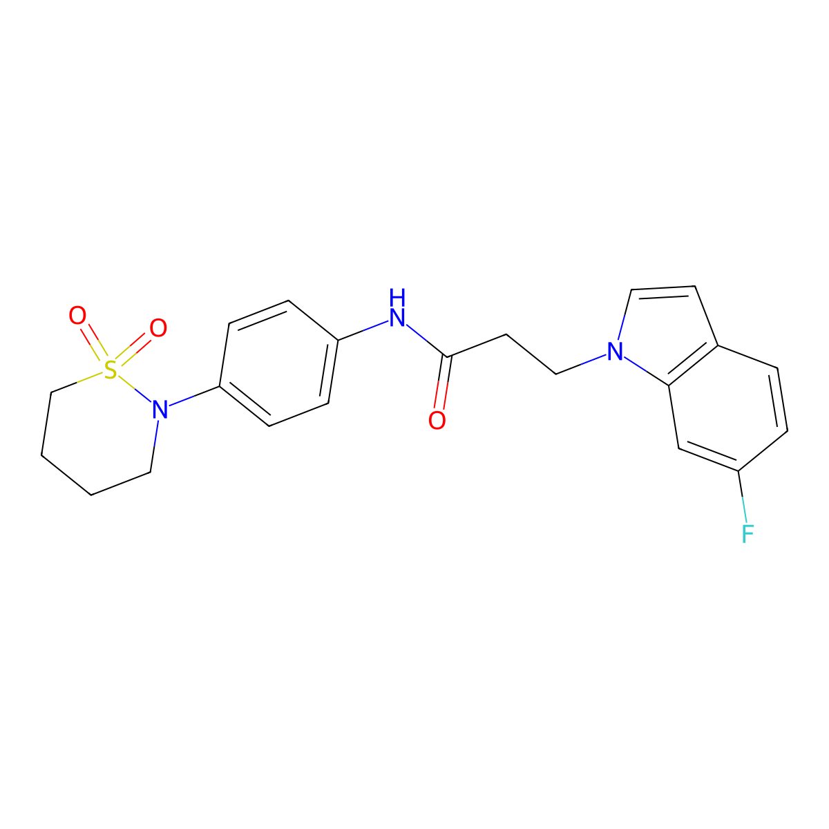 N-[4-(1,1-dioxido-1,2-thiazinan-2-yl)phenyl]-3-(6-fluoro-1H-indol-1-yl)propanamide molecular structure, CAS 1324097-83-7