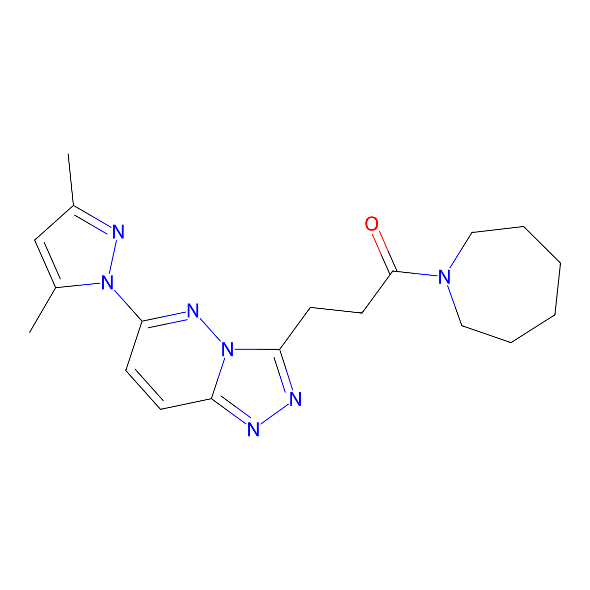1-(azepan-1-yl)-3-[6-(3,5-dimethyl-1H-pyrazol-1-yl)[1,2,4]triazolo[4,3-b]pyridazin-3-yl]propan-1-one molecular structure, CAS 1324098-10-3