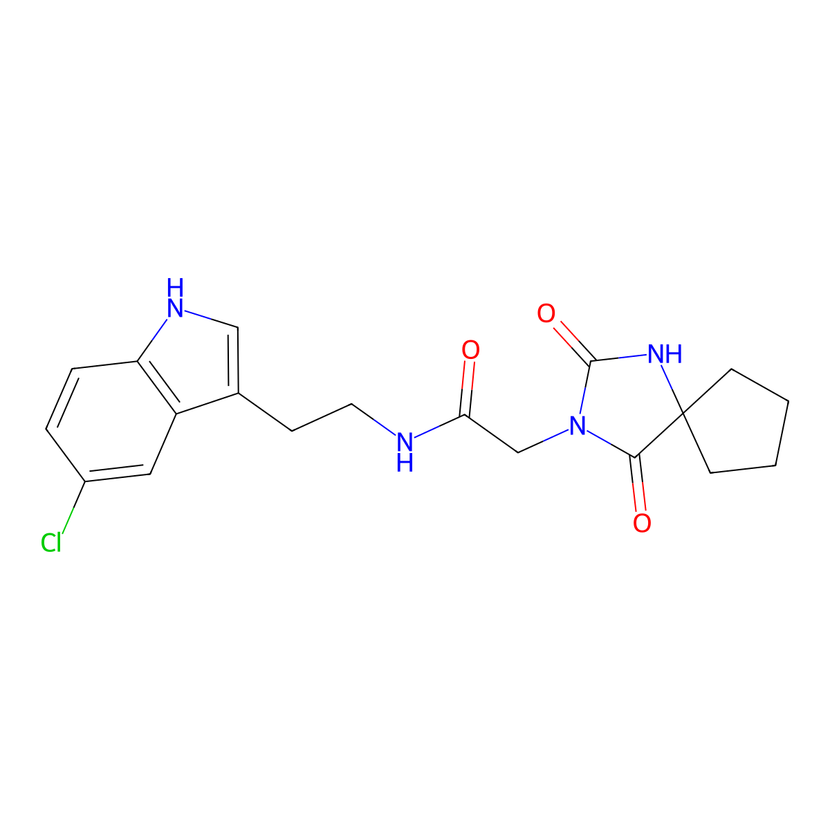 N-(2-(5-chloro-1H-indol-3-yl)ethyl)-2-(2,4-dioxo-1,3-diazaspiro[4.4]nonan-3-yl)acetamide molecular structure, CAS 1324098-18-1