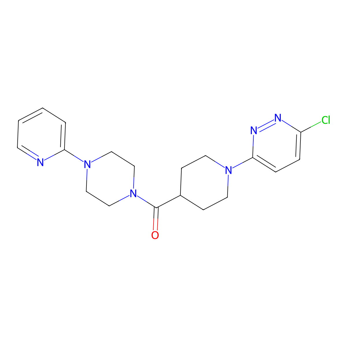 (1-(6-Chloropyridazin-3-yl)piperidin-4-yl)(4-(pyridin-2-yl)piperazin-1-yl)methanone molecular structure, CAS 1324098-37-4