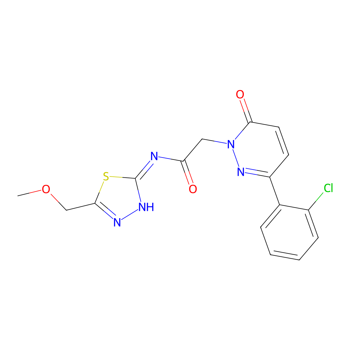2-[3-(2-chlorophenyl)-6-oxopyridazin-1(6H)-yl]-N-[(2E)-5-(methoxymethyl)-1,3,4-thiadiazol-2(3H)-ylidene]acetamide molecular structure, CAS 1324098-39-6