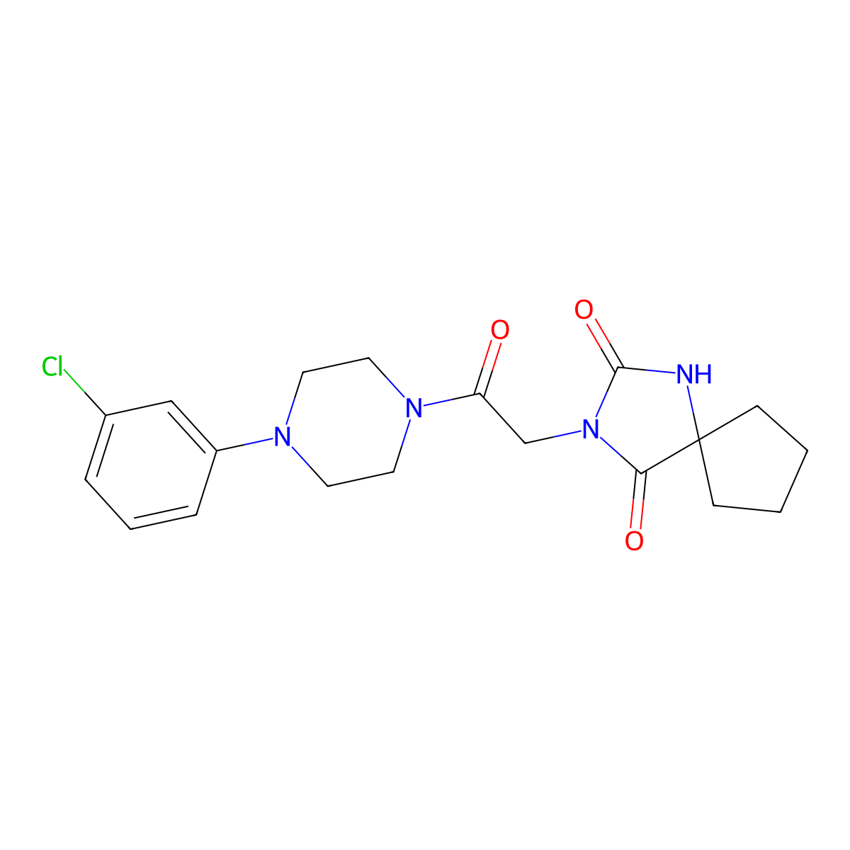 3-(2-(4-(3-Chlorophenyl)piperazin-1-yl)-2-oxoethyl)-1,3-diazaspiro[4.4]nonane-2,4-dione molecular structure, CAS 1324098-48-7