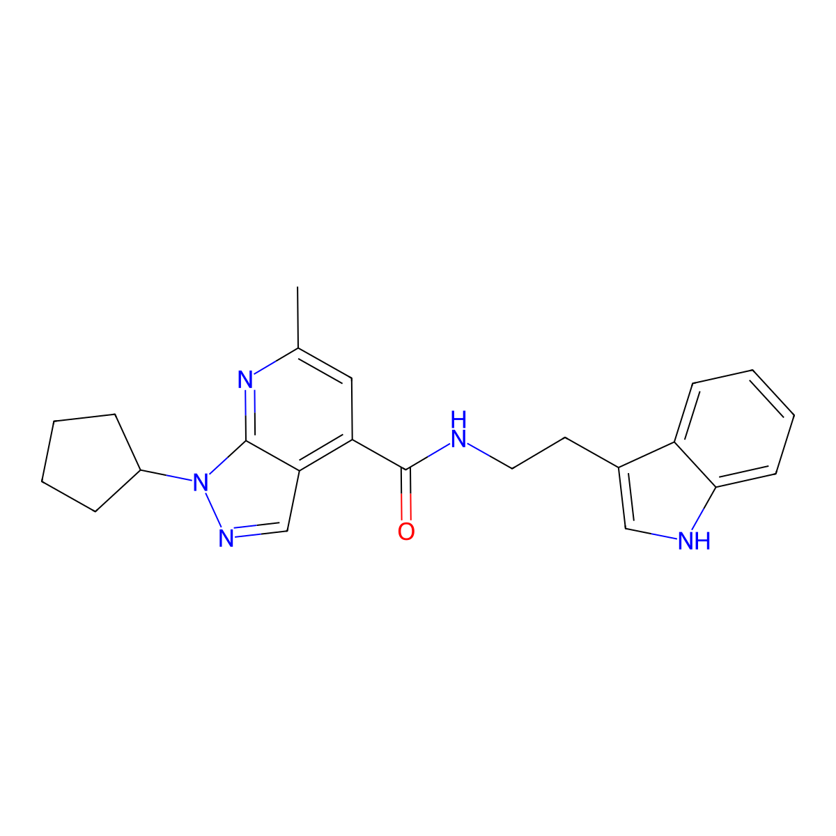 1-cyclopentyl-N-[2-(1H-indol-3-yl)ethyl]-6-methyl-1H-pyrazolo[3,4-b]pyridine-4-carboxamide molecular structure, CAS 1324098-61-4