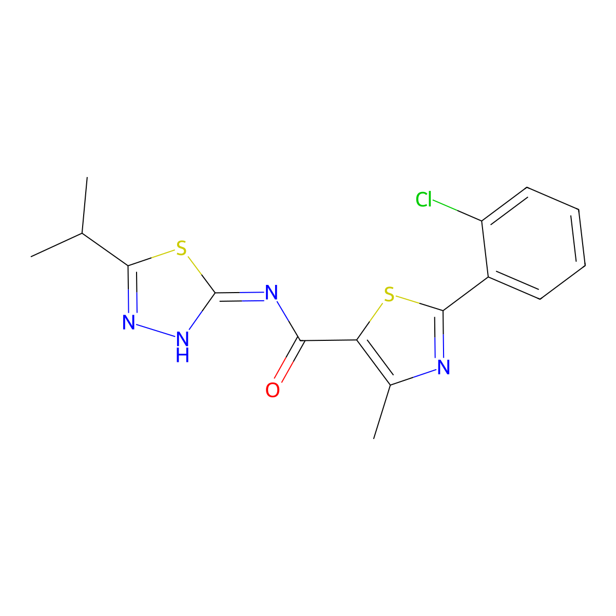 2-(2-chlorophenyl)-4-methyl-N-[(2E)-5-(propan-2-yl)-1,3,4-thiadiazol-2(3H)-ylidene]-1,3-thiazole-5-carboxamide molecular structure, CAS 1324098-73-8