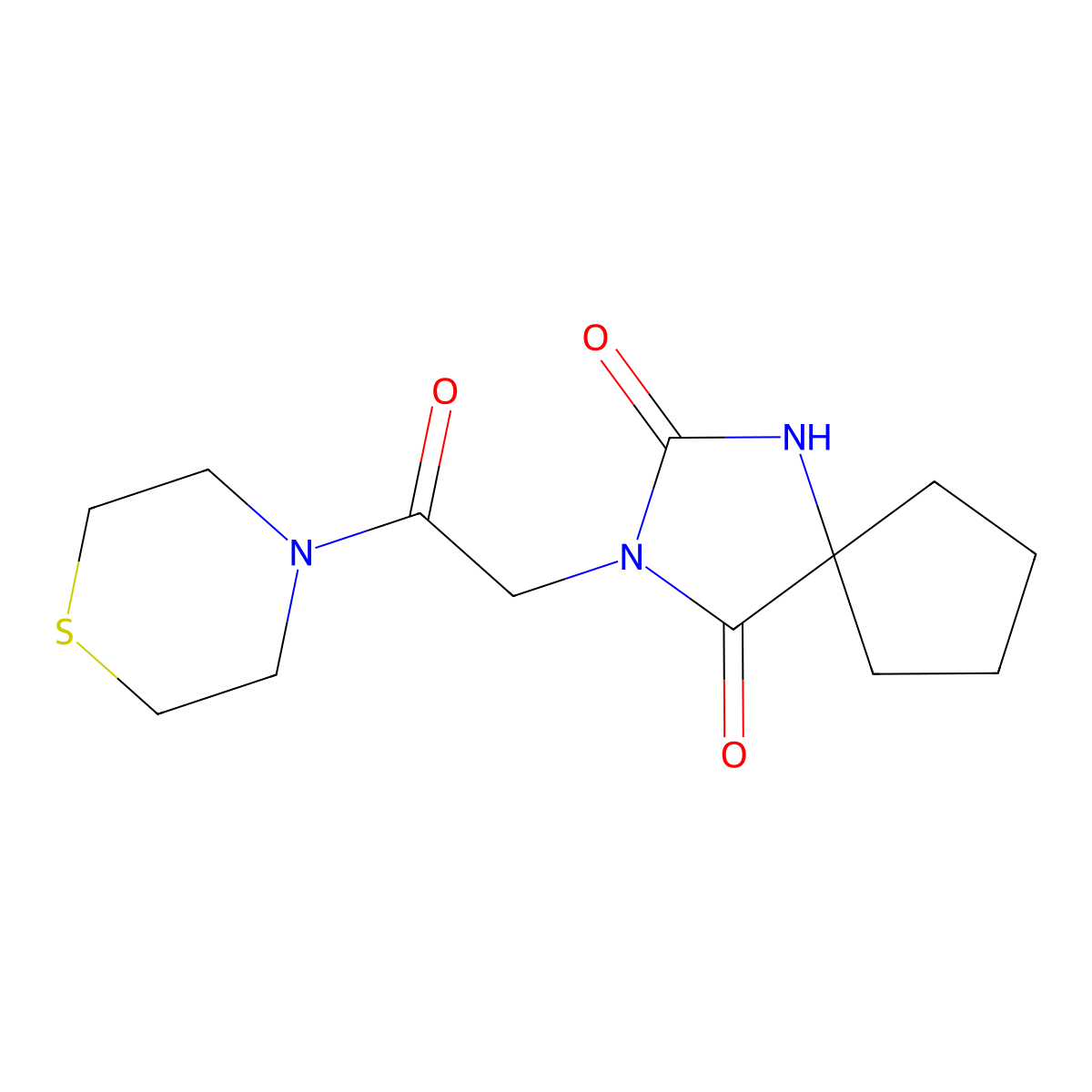 3-[2-Oxo-2-(thiomorpholin-4-yl)ethyl]-1,3-diazaspiro[4.4]nonane-2,4-dione molecular structure, CAS 1324098-80-7