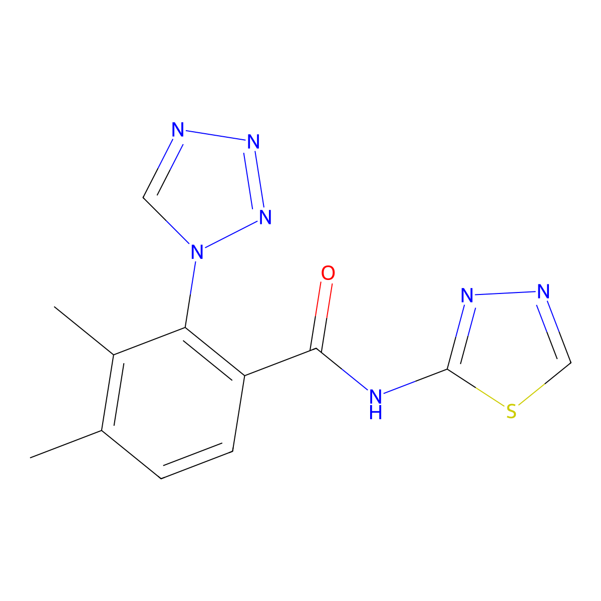 3,4-dimethyl-2-(1H-tetrazol-1-yl)-N-(1,3,4-thiadiazol-2-yl)benzamide molecular structure, CAS 1324098-81-8