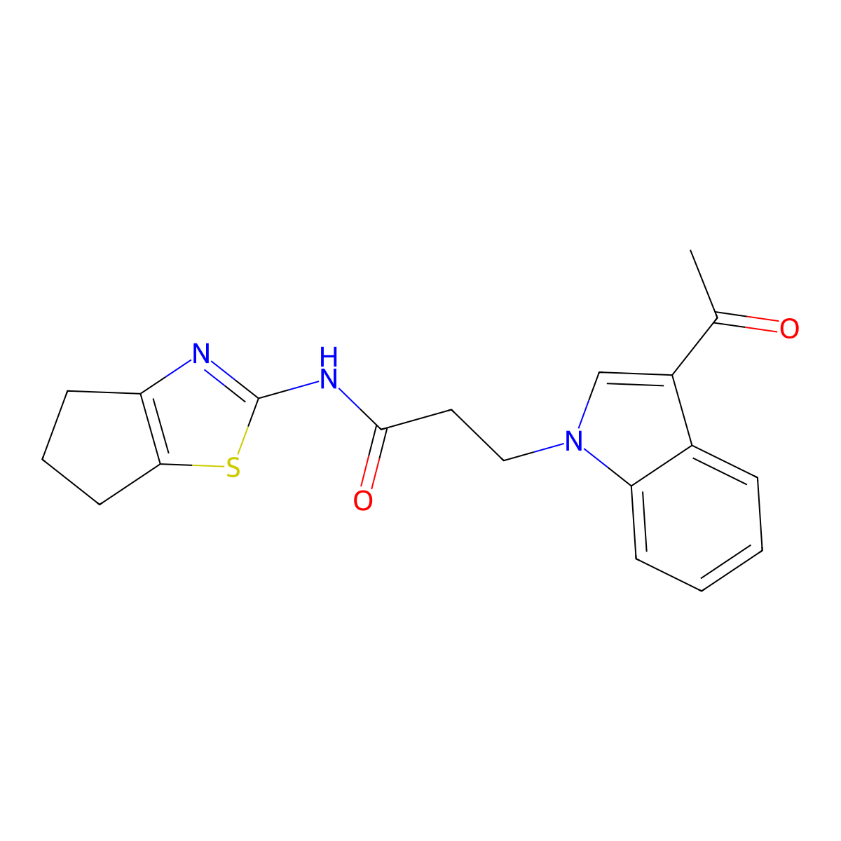 3-(3-acetyl-1H-indol-1-yl)-N-(5,6-dihydro-4H-cyclopenta[d]thiazol-2-yl)propanamide molecular structure, CAS 1324098-84-1
