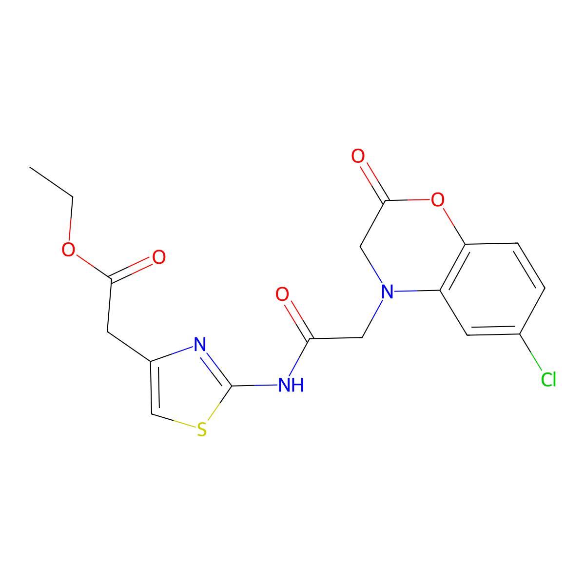 ethyl (2-{[(6-chloro-2-oxo-2,3-dihydro-4H-1,4-benzoxazin-4-yl)acetyl]amino}-1,3-thiazol-4-yl)acetate molecular structure, CAS 1324098-88-5