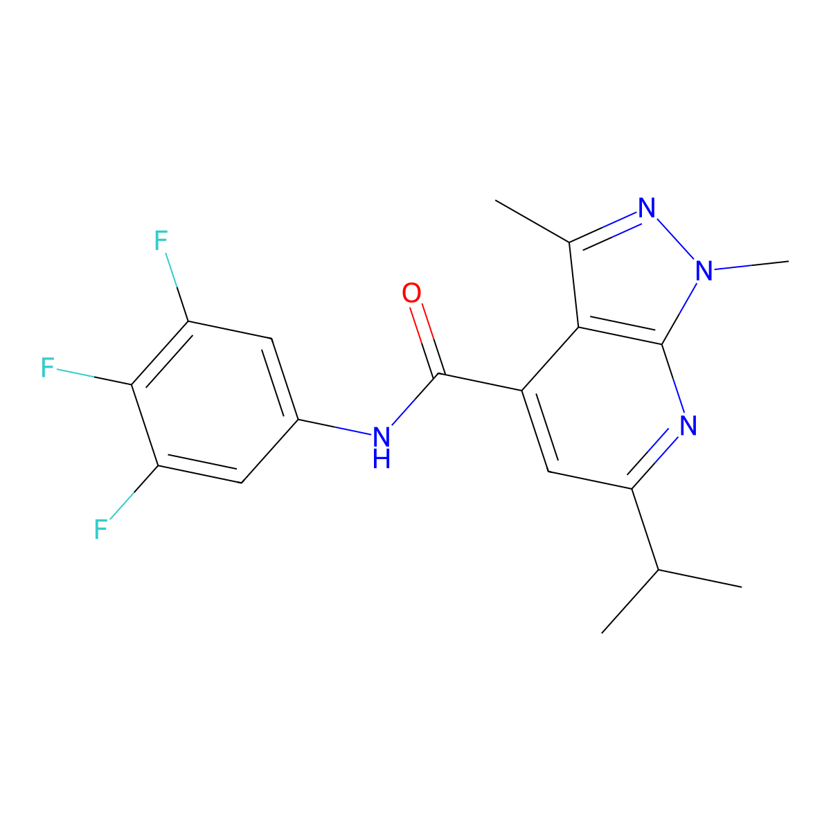 1,3-dimethyl-6-(propan-2-yl)-N-(3,4,5-trifluorophenyl)-1H-pyrazolo[3,4-b]pyridine-4-carboxamide molecular structure, CAS 1324098-96-5