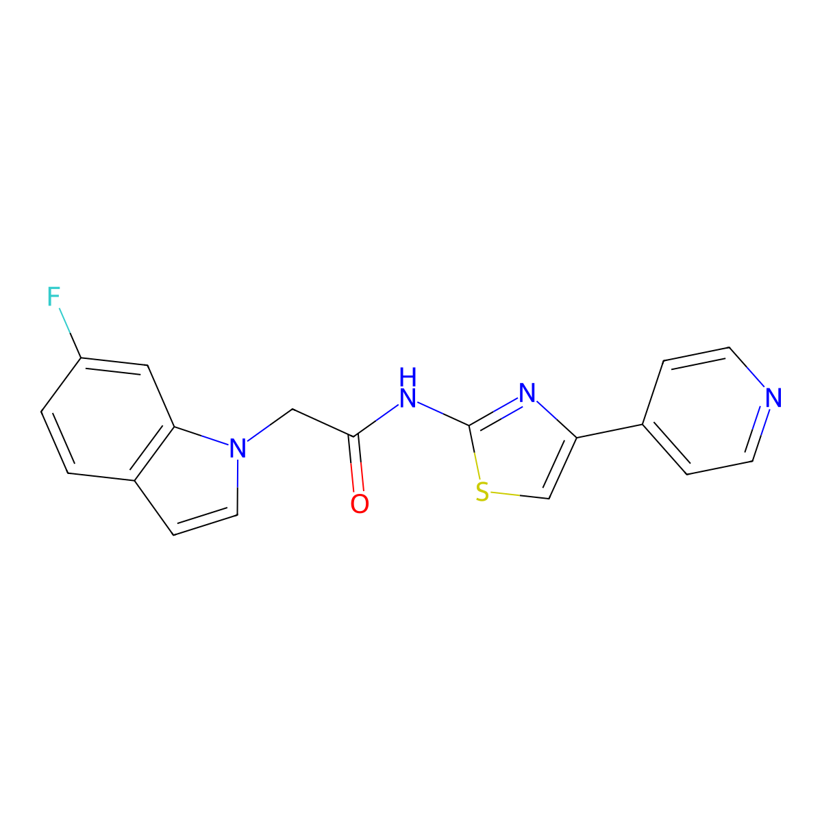 2-(6-fluoro-1H-indol-1-yl)-N-(4-(pyridin-4-yl)thiazol-2-yl)acetamide molecular structure, CAS 1324098-99-8
