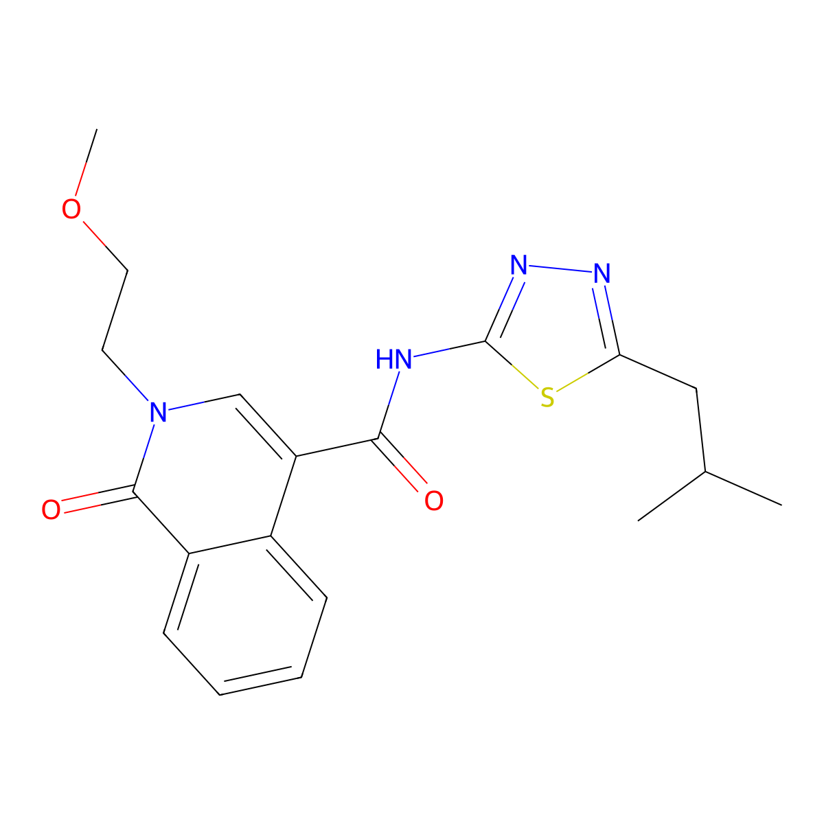 2-(2-methoxyethyl)-N-[5-(2-methylpropyl)-1,3,4-thiadiazol-2-yl]-1-oxo-1,2-dihydroisoquinoline-4-carboxamide molecular structure, CAS 1324099-35-5