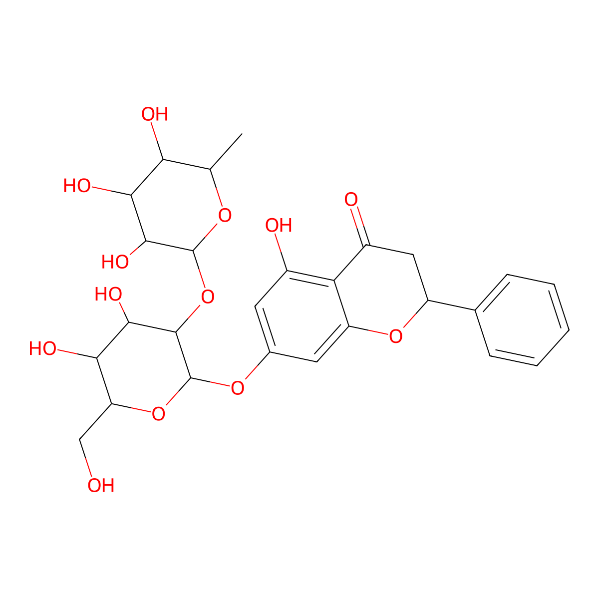 (2S)-7-((2-O-(6-Deoxy-alpha-L-mannopyranosyl)-beta-D-glucopyranosyl)oxy)-2,3-dihydro-5-hydroxy-2-phenyl-4H-1-benzopyran-4-one molecular structure, CAS 13241-31-1
